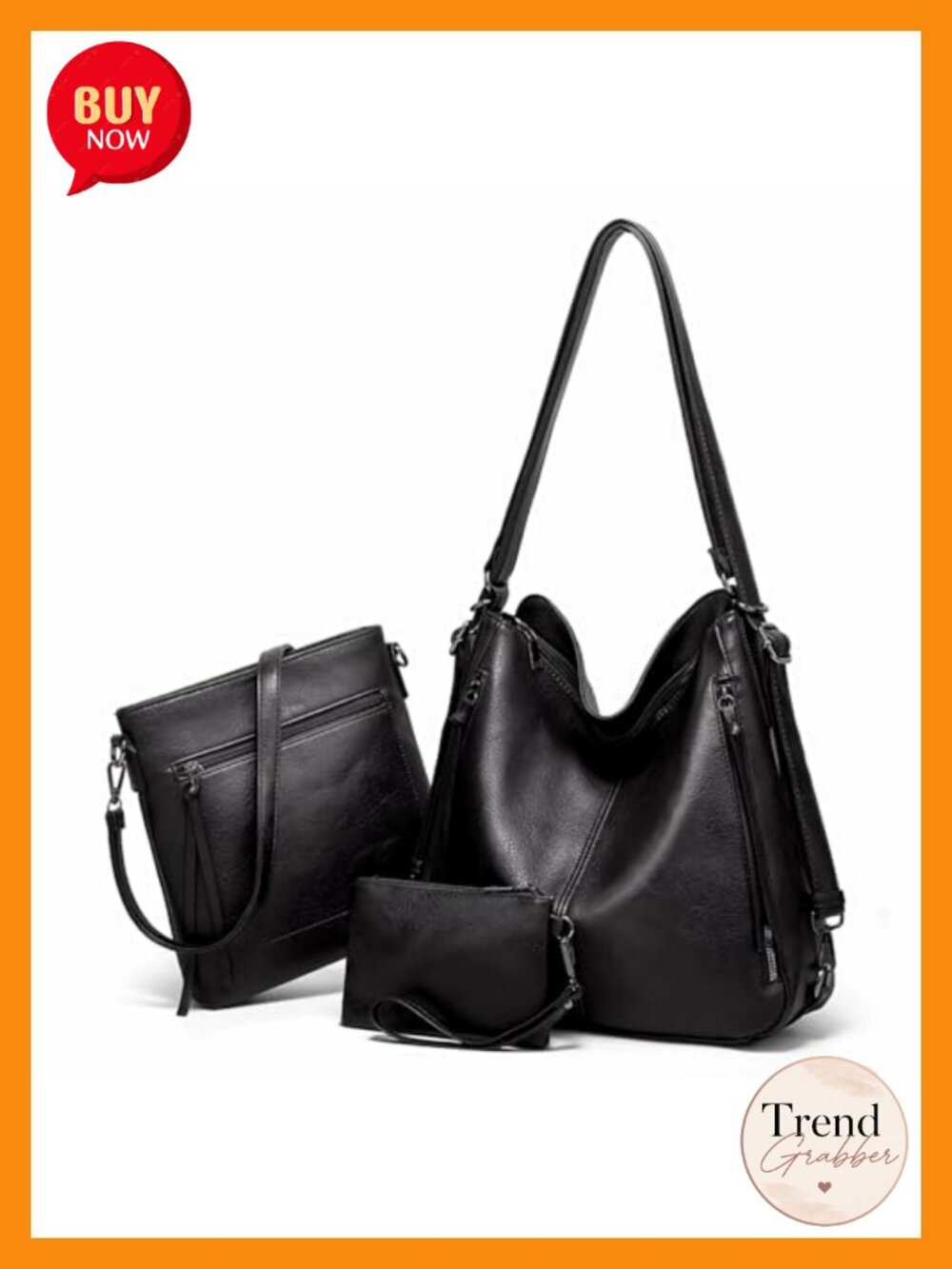 PU Leather Hobo Crossbody Bag Set 3 in 1 Convertible Shoulder Satchel